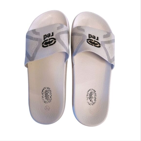Ecko Unlimited White Grey Black Canvas Logo Slides Sandals Size 7.5 - Picture 6 of 8